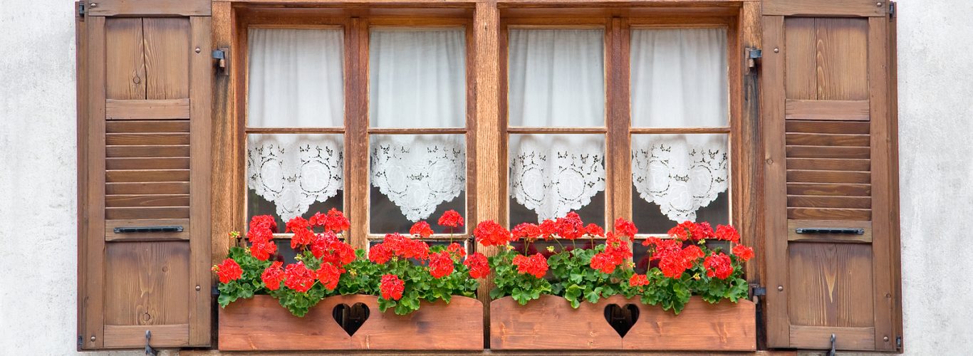wooden shutter - wooden windows with shutters and flowers